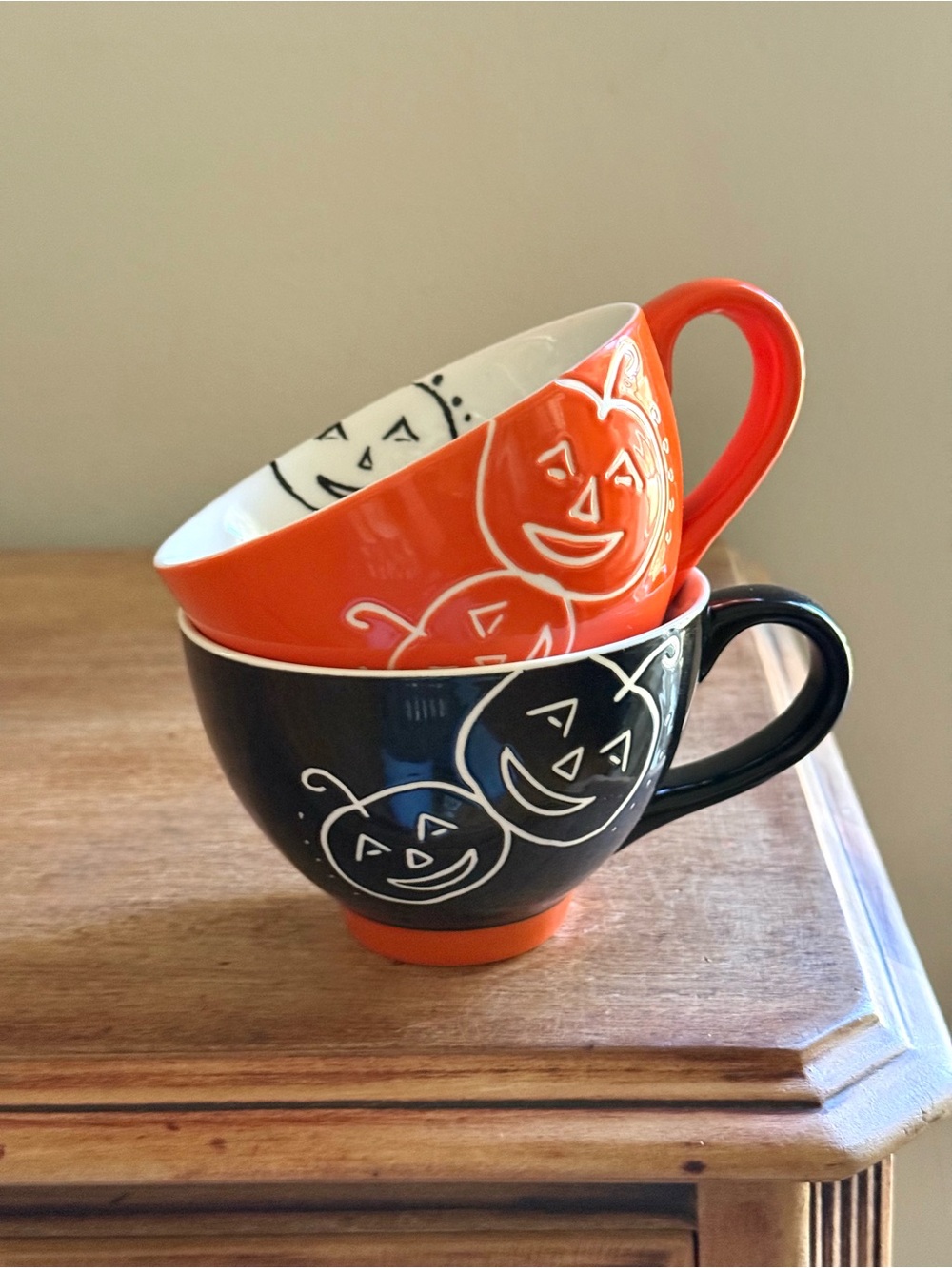 Vintage Starbucks Halloween Pumpkin Ceramic Mugs - Orange & Black